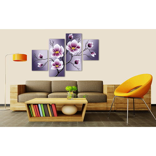 现代装饰画无框画不规则组合四联抽象花卉卧室壁画沙发背景墙画