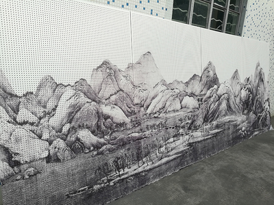 彩绘铝单板山水画订做壁画 艺术与建筑的完美融合